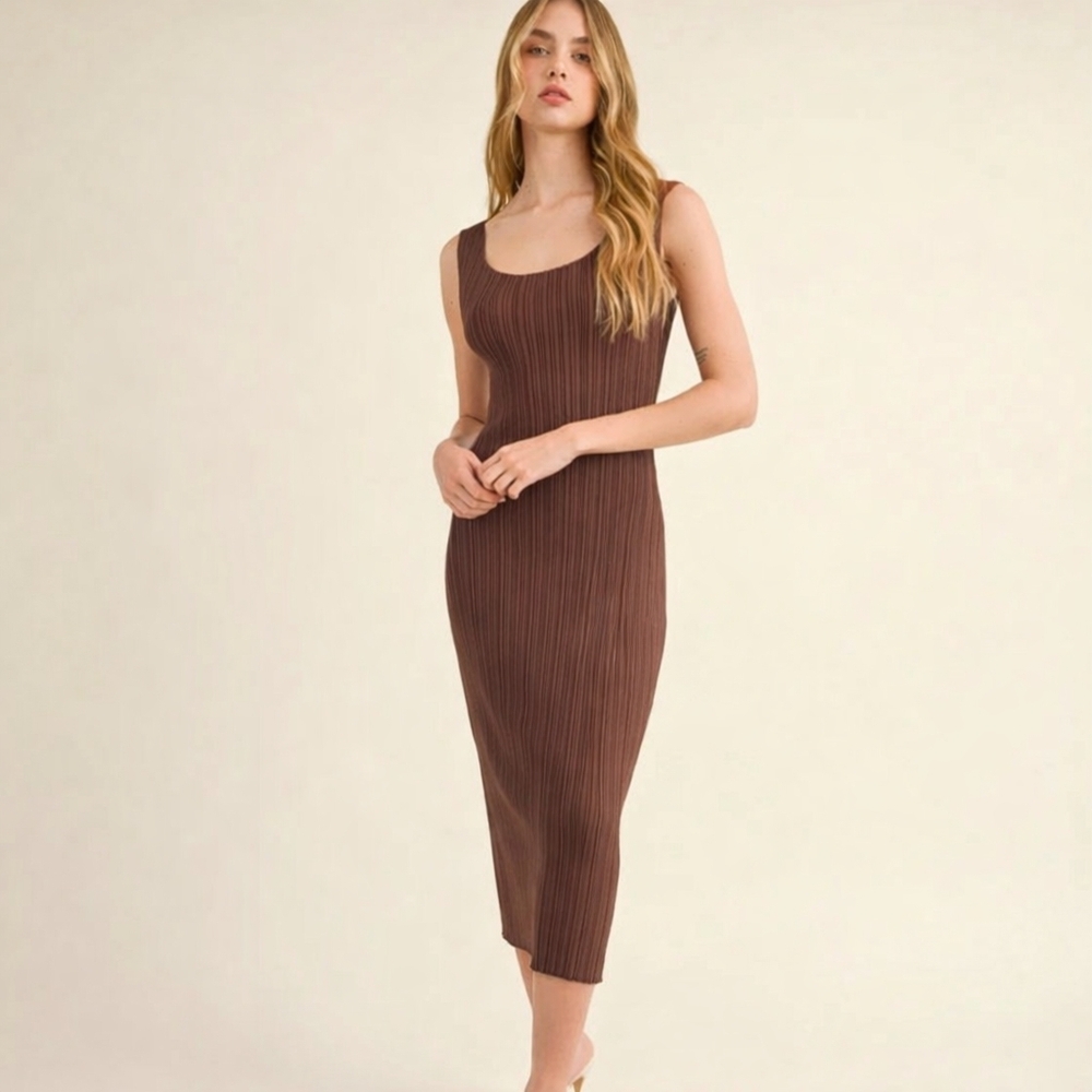 SHEIN Ribbed Stretchy Bodycon Midi Dress Brown Sleeveless Slim Fit Knit